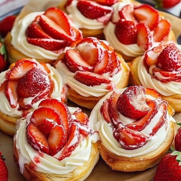 Strawberry and Cream Cinnamon Rolls with Strawberry Filling